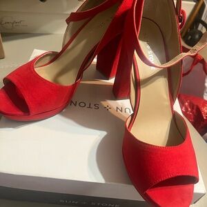 Sun + Stone Bold Red Block Heels